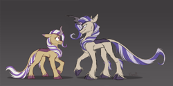 Size: 2893x1437 | Tagged: safe, artist:klarapl, imported from derpibooru, oc, oc:lotus cinder, oc:searing gale, kirin, fanfic:words of power, evil twin, female, kirin oc, mare, reference sheet