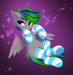 Size: 3663x3757 | Tagged: safe, artist:empress-twilight, imported from derpibooru, pegasus, pony, :p, clothes, commission, g5, heterochromia, my little pony: tell your tale, socks, striped socks, tongue out, ych result, your character here