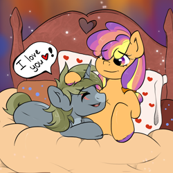 Size: 2048x2048 | Tagged: safe, artist:kristina, imported from derpibooru, oc, oc only, earth pony, pony, unicorn, commission, community related, couple, cute, duo, heart, horn, love, oc x oc, shipping, ych example, ych result, your character here