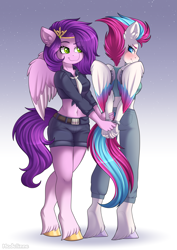 Size: 4101x5800 | Tagged: safe, artist:madelinne, imported from derpibooru, pipp petals, zipp storm, anthro, pegasus, unguligrade anthro, clothes, duo, duo female, female, g5, mare, prisoner