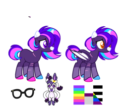 Size: 1000x880 | Tagged: safe, artist:opalitexyz, imported from derpibooru, oc, oc:opalite spirit, bat pony, unicorn, female, glasses, horn, plurgender, reference sheet