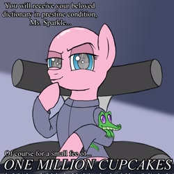 Size: 2048x2048 | Tagged: safe, artist:legendoflink, imported from derpibooru, gummy, alligator, earth pony, pony, bald, bust, dialogue, dr. evil, female, hoof on chin, implied twilight sparkle, mare, pinktober, pinktober 2024, talking to viewer