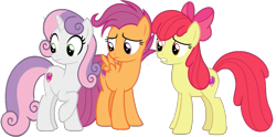 Size: 1511x752 | Tagged: safe, edit, edited screencap, editor:pascalmulokozi2, imported from derpibooru, screencap, apple bloom, scootaloo, sweetie belle, earth pony, pegasus, pony, unicorn, growing up is hard to do, background removed, cutie mark crusaders, female, horn, mare, not a vector, older, older apple bloom, older cmc, older scootaloo, older sweetie belle, trio, trio female