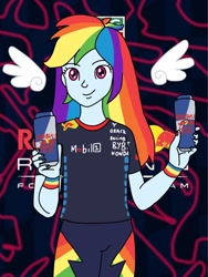 Size: 810x1080 | Tagged: safe, artist:captainelsa, imported from derpibooru, rainbow dash, equestria girls, drink, energy drink, female, formula 1, mobil 1, red bull, red bull gives you wings, solo