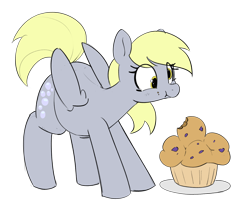 Size: 2852x2337 | Tagged: safe, artist:pabbley, artist:polofastter, color edit, edit, imported from derpibooru, derpy hooves, pegasus, pony, blueberry muffin (food), chubby, colored, crumbs, eating, food, muffin, plate, simple background, solo, standing, transparent background