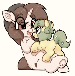 Size: 1709x1724 | Tagged: safe, artist:mushy, imported from derpibooru, oc, oc:mocha bean macchiato, oc:pea, earth pony, pony, baby, baby pony, female, filly, foal, hooves, tongue out