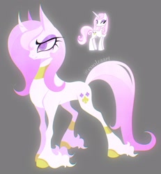 Size: 2672x2887 | Tagged: safe, artist:coolzaart, imported from derpibooru, fleur-de-lis, pony, unicorn, curved horn, female, gray background, horn, jewelry, mare, necklace, redesign, signature, simple background, solo, unshorn fetlocks