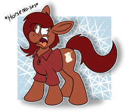 Size: 2566x2278 | Tagged: safe, artist:sketchymouse, imported from derpibooru, oc, oc only, oc:penny, earth pony, pony, clothes, faic, high res, polo shirt, screaming, shirt, solo