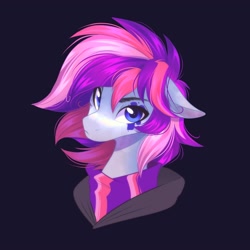 Size: 3500x3500 | Tagged: safe, artist:nettlemoth, imported from derpibooru, oc, oc only, crystal pony, earth pony, pony, black background, bust, clothes, commission, crystal pony oc, floppy ears, looking at you, scarf, simple background, solo