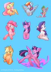 Size: 750x1061 | Tagged: safe, artist:zheishigeshahaoa, imported from derpibooru, applejack, fluttershy, pinkie pie, rainbow dash, rarity, spike, twilight sparkle, alicorn, dragon, earth pony, pegasus, pony, unicorn, female, horn, male, mane seven, mane six, twilight sparkle (alicorn), wingless spike