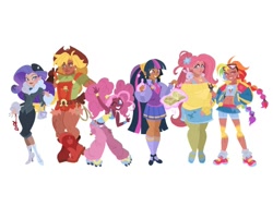 Size: 1080x870 | Tagged: safe, artist:musidorette, imported from derpibooru, applejack, fluttershy, pinkie pie, rainbow dash, rarity, twilight sparkle, human, humanized, mane six, simple background, white background