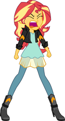 Size: 2000x3705 | Tagged: safe, artist:octosquish7260, imported from derpibooru, sunset shimmer, human, equestria girls, alternate clothes, boots, clothes, denim, dress, equestria girls specials, eyes closed, female, jacket, jeans, my little pony equestria girls: forgotten friendship, open mouth, pants, screaming, shoes, simple background, solo, standing, transparent background, yelling