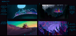 Size: 7803x3685 | Tagged: safe, artist:rebecca dart, dhx media, imported from derpibooru, leak, city, concept art, english, neon city, no pony, what could have been