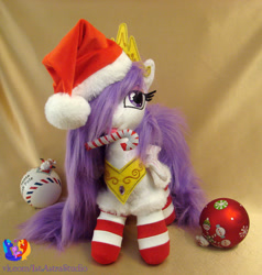 Size: 1280x1347 | Tagged: safe, artist:1stastrastudio, imported from derpibooru, princess celestia, pony, princess molestia, candy, candy cane, clothes, food, irl, mouth hold, photo, plushie, socks, solo, striped socks