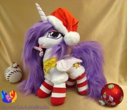 Size: 1477x1280 | Tagged: safe, artist:1stastrastudio, imported from derpibooru, princess celestia, pony, princess molestia, candy, candy cane, clothes, food, irl, mouth hold, photo, plushie, socks, solo, striped socks