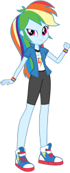 Size: 2048x5000 | Tagged: safe, artist:octosquish7260, imported from derpibooru, rainbow dash, human, equestria girls, clothes, compression shorts, converse, cutie mark, cutie mark on clothes, eqg promo pose set, female, jacket, shirt, shoes, simple background, solo, standing, teenager, transparent background, vest, wristband