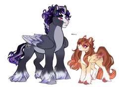 Size: 2545x1789 | Tagged: safe, artist:charlotte38, artist:copshop, imported from derpibooru, oc, oc only, pegasus, pony, female, male, mare, simple background, size difference, stallion, white background