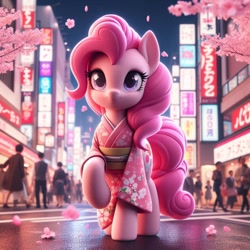 Size: 1024x1024 | Tagged: safe, imported from derpibooru, pinkie pie, earth pony, pony, ai content, ai generated, female, japan, prompter:bluey2309, solo focus, tokyo