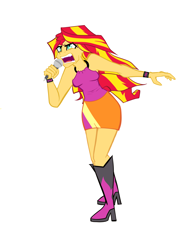 Size: 3024x4032 | Tagged: safe, artist:vitaltoast, imported from derpibooru, sunset shimmer, human, equestria girls, bare shoulders, female, my little pony equestria girls: rainbow rocks, simple background, singing, solo