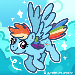 Size: 3000x3000 | Tagged: safe, artist:redpalette, imported from derpibooru, rainbow dash, cloud, cute, female, flying, mare, sky, smiling, sparkles, spread wings, wings