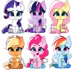 Size: 2522x2298 | Tagged: safe, artist:xiaowu07, imported from derpibooru, applejack, fluttershy, pinkie pie, rainbow dash, rarity, twilight sparkle, alicorn, earth pony, pegasus, pony, unicorn, cute, female, horn, mane six, mare, sitting, smiling, twilight sparkle (alicorn)