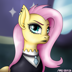 Size: 2350x2350 | Tagged: safe, artist:callmemaku, imported from derpibooru, fluttershy, pegasus, pony, fake it 'til you make it, bust, female, fluttergoth, mare, my little pony, portrait, signature, solo