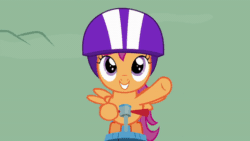 Size: 480x270 | Tagged: safe, imported from derpibooru, screencap, scootaloo, pegasus, pony, newbie dash, season 6, animated, cute, cutealoo, female, grin, hat, looking at you, loop, my little pony, scooter, smiling, smiling at you, solo, waving