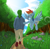 Size: 2520x2480 | Tagged: safe, artist:eels, rainbow dash, oc, oc:anon, human, pegasus, pony, female, grass, human and pony, mare, nature, scenery, smiling at each other, trail, tree