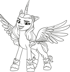 Size: 4382x4482 | Tagged: safe, imported from derpibooru, opaline arcana, alicorn, pony, .ai available, .svg available, female, g5, g5 brand assets, horn, lineart, mare, my little pony: make your mark, official, simple background, solo, spread wings, svg, transparent background, unshorn fetlocks, vector, wings