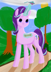 Size: 2480x3508 | Tagged: safe, artist:пшеница, derpibooru exclusive, imported from derpibooru, starlight glimmer, pony, unicorn, female, glowing, glowing horn, horn, kite, magic, mare, solo, story included, telekinesis