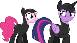 Size: 1830x1032 | Tagged: safe, artist:stephen-fisher, imported from derpibooru, pinkie pie, twilight sparkle, alicorn, earth pony, female, simple background, spy suit, transparent background, twilight sparkle (alicorn), vector