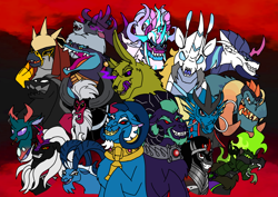 Size: 1414x1000 | Tagged: safe, artist:melspyrose, artist:zetikoopa, imported from derpibooru, ahuizotl, dragon lord torch, grogar, king sombra, lord tirek, opaline arcana, pharynx, pony of shadows, prince blueblood, shining armor, storm king, oc, oc:bass thunder, oc:dark havok, oc:draven la fay/no heart, oc:khalfani, oc:phantom infinite, ahuizotl (species), centaur, changedling, changeling, deer, dragon, goat, griffon, hybrid, kirin, longma, rabbit, reindeer, shadow pony, sheep, siren, storm creature, taur, umbrum, unicorn, them's fightin' herds, my little pony: the movie, alexandrite arcane, animal, community related, female to male, g5, horn, kirin oc, male, male siren, monster prince blueblood, monster shining armor, prince pharynx, ram, rule 63, species swap, springtrap, stallion, stronghoof hoofstrong (tfh)