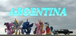 Size: 1280x602 | Tagged: safe, artist:dingopatagonico, imported from derpibooru, princess cadance, princess celestia, princess luna, shining armor, twilight sparkle, alicorn, unicorn, car, horn, limousine, photo, toy, twilight sparkle (alicorn)