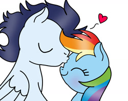 Size: 1280x1007 | Tagged: safe, artist:mrsdashskies, imported from derpibooru, rainbow dash, soarin', pegasus, pony, blushing, female, forehead kiss, kissing, male, mare, shipping, soarindash, stallion, straight