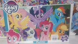 Size: 4608x2592 | Tagged: safe, imported from derpibooru, applejack, fluttershy, pinkie pie, rainbow dash, rarity, spike, twilight sparkle, alicorn, dragon, earth pony, pegasus, unicorn, female, horn, irl, male, mane seven, mane six, photo, puzzle