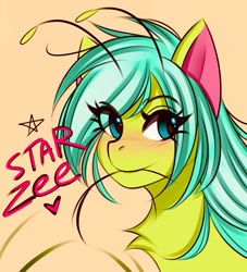 Size: 767x846 | Tagged: safe, artist:namelessplaza, imported from derpibooru, oc, oc only, oc:starzie, alien, alien pony, pony, blushing, bust, female, heart, portrait, solo, solo female