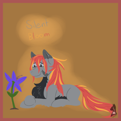 Size: 1600x1600 | Tagged: safe, artist:spectrum205, imported from derpibooru, oc, oc only, earth pony, pony, chest fluff, flower, lying down, piercing, smiling, solo