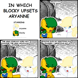 Size: 588x587 | Tagged: safe, artist:jerkface, oc, oc:aryanne, oc:blocky bits, bonequest, comic, dialogue, eyes closed, female, mare, nazi, speech bubble, text