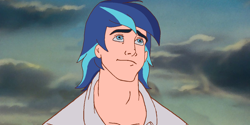 Size: 1200x600 | Tagged: safe, artist:ocean lover, edit, edited screencap, imported from derpibooru, screencap, shining armor, human, blue eyes, clothes, cloud, crossover, disney, disney prince, disney style, handsome, handsome face, in love, light skin, looking up, ms paint, outdoors, prince eric, shirt, sky, smiling, the little mermaid, white shirt