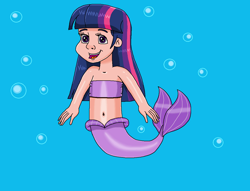 Size: 1192x910 | Tagged: safe, artist:ocean lover, imported from derpibooru, twilight sparkle, human, mermaid, bandeau, bare midriff, bare shoulders, belly, belly button, bubble, child, cute, excited, excitement, exploring, fins, fish tail, happy, humanized, light skin, long hair, looking at something, mermaid tail, mermaidized, midriff, ms paint, nerd, ocean, open mouth, purple eyes, sleeveless, species swap, swimming, tail, tail fin, three toned hair, twiabetes, underwater, water, young, young twilight, younger