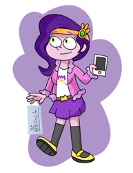 Size: 792x1024 | Tagged: safe, artist:garybaldor, imported from derpibooru, pipp petals, human, equestria girls, cellphone, clothes, cutie mark, cutie mark on clothes, diadem, equestria girls-ified, g5, g5 to equestria girls, g5 to g4, generation leap, jacket, jewelry, long socks, looking up, phone, pipp petals' cutie mark, pipp's phone, regalia, shirt, shoes, signature, skirt, smartphone, solo