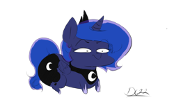 Size: 1111x710 | Tagged: safe, artist:polofastter, artist:thelunarmoon, imported from derpibooru, princess luna, alicorn, pony, chibi, eyebrows, eyebrows visible through hair, female, folded wings, hoof shoes, peytral, princess shoes, signature, simple background, solo, squatpony, transparent background, wings