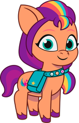 Size: 1462x2275 | Tagged: safe, imported from derpibooru, sunny starscout, earth pony, pony, .ai available, .svg available, badge, female, filly, filly sunny starscout, fluttershy's cutie mark, foal, g5, mane stripe sunny, my little pony: tell your tale, official, rainbow dash's cutie mark, simple background, smiling, solo, sunny's bag, svg, transparent background, twilight sparkle's cutie mark, unshorn fetlocks, vector, younger