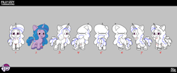 Size: 3824x1598 | Tagged: safe, imported from derpibooru, izzy moonbow, pony, unicorn, .psd available, bracelet, concept art, female, filly, filly izzy moonbow, foal, g5, horn, jewelry, my little pony: tell your tale, official, smiling, solo, turnaround, unshorn fetlocks, younger