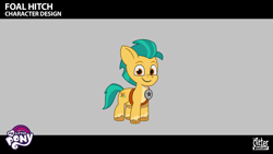 Size: 1920x1080 | Tagged: safe, imported from derpibooru, hitch trailblazer, earth pony, pony, .psd available, colt, colt hitch trailblazer, concept art, foal, g5, male, my little pony: tell your tale, official, sheriff's badge, smiling, solo, unshorn fetlocks, younger