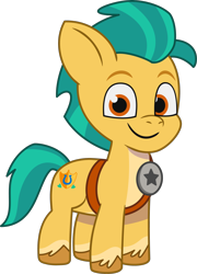 Size: 1744x2421 | Tagged: safe, imported from derpibooru, hitch trailblazer, earth pony, pony, .ai available, .svg available, colt, colt hitch trailblazer, foal, g5, male, my little pony: tell your tale, official, sheriff's badge, simple background, smiling, solo, svg, transparent background, unshorn fetlocks, vector, younger