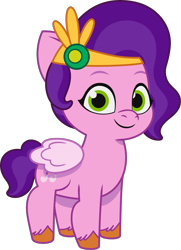 Size: 1719x2377 | Tagged: safe, imported from derpibooru, pipp petals, pegasus, pony, .ai available, .svg available, diadem, female, filly, filly pipp petals, foal, folded wings, g5, jewelry, my little pony: tell your tale, official, regalia, simple background, smiling, solo, svg, transparent background, unshorn fetlocks, vector, wings, younger