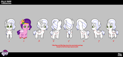 Size: 3440x1598 | Tagged: safe, imported from derpibooru, pipp petals, pegasus, pony, .psd available, behind the scenes, concept art, diadem, female, filly, filly pipp petals, foal, folded wings, g5, jewelry, my little pony: tell your tale, official, regalia, smiling, solo, turnaround, unshorn fetlocks, wings, younger