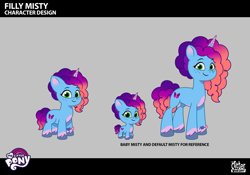 Size: 1921x1344 | Tagged: safe, imported from derpibooru, pony, unicorn, .psd available, baby, baby misty brightdawn, behind the scenes, concave belly, concept art, female, filly, filly misty brightdawn, foal, g5, height difference, horn, mare, misty brightdawn, my little pony: tell your tale, official, physique difference, rebirth misty, size comparison, slender, smiling, solo, thin, unshorn fetlocks, younger