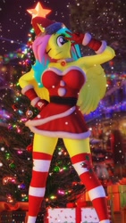 Size: 2160x3840 | Tagged: safe, artist:artempredator, oc, oc only, anthro, 3d, breasts, christmas, christmas sweater, clothes, female, gloves, holiday, one eye closed, solo, solo female, stockings, sweater, thigh highs